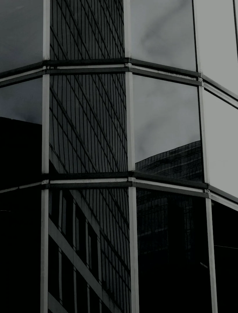 Close view of a glass and steel building facade
